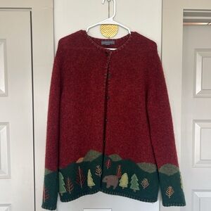 Red and Green Cardigan Sweater